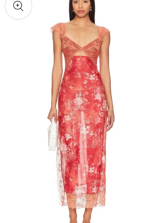 Free People Red Floral Lace Midi Dress